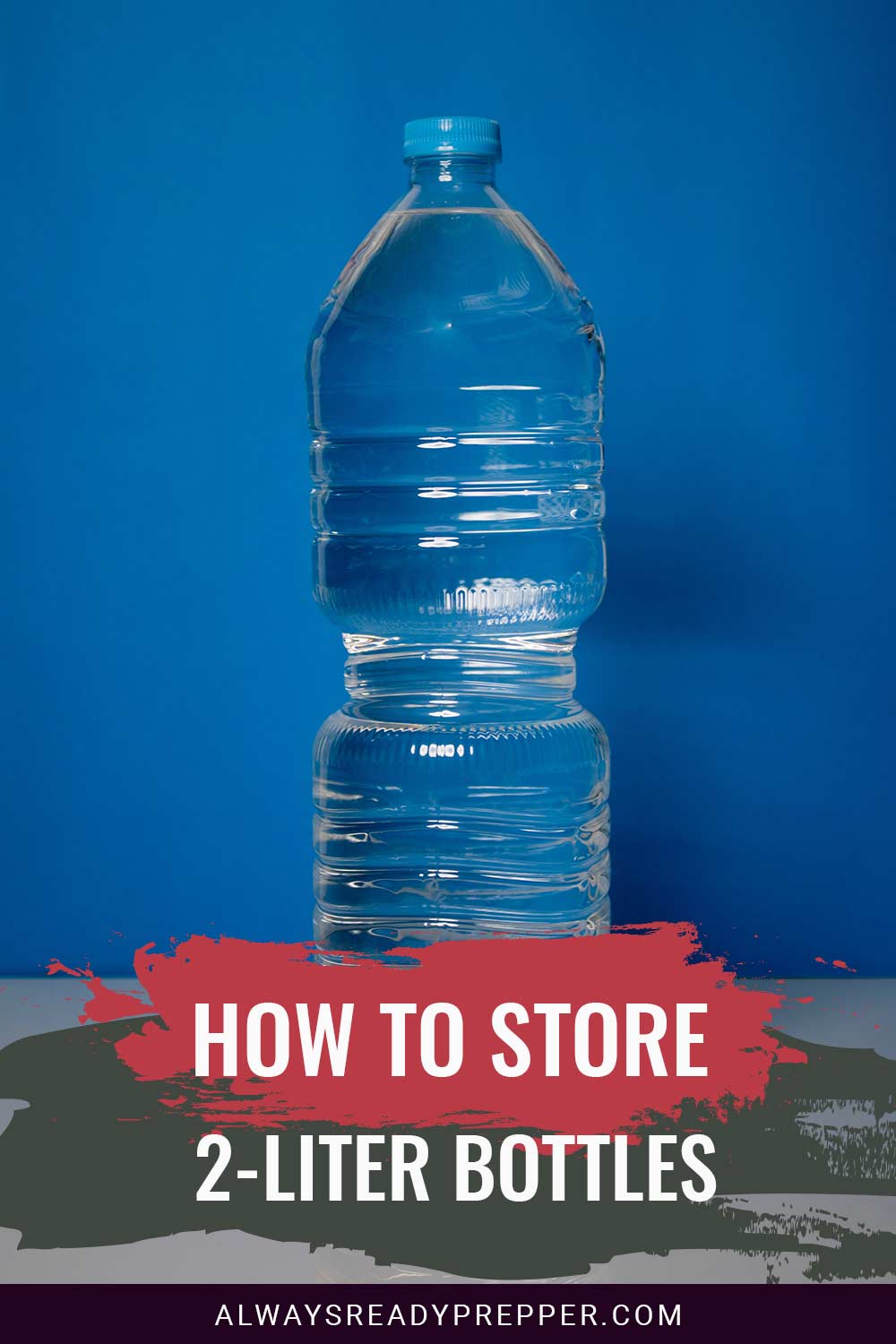 A plastic water bottle in front of a blue wall - How To Store 2-Liter Bottles
